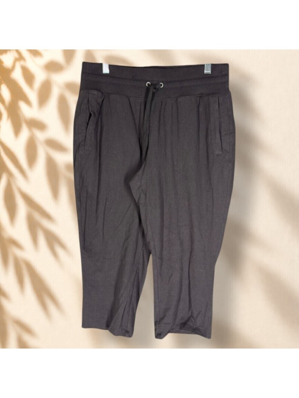 Tek Gear Activewear Pants Women M Medium Black High Rise Drawstring Capri Gym